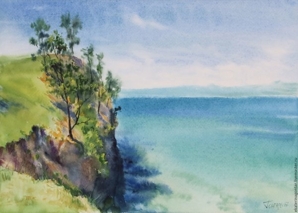 Пейзаж Байкала акварель