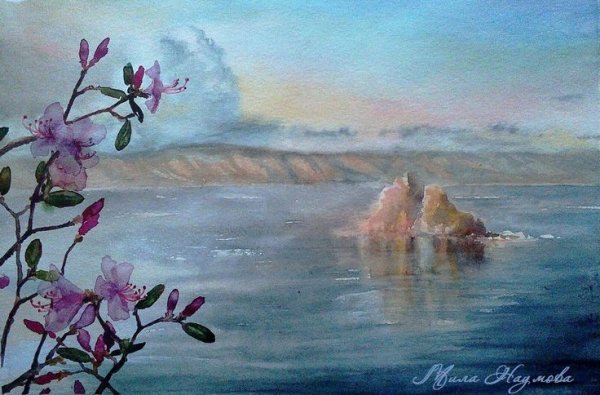 Байкал рисунок акварелью для начинающих