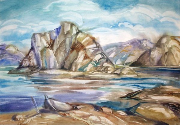 Озеро Байкал акварель