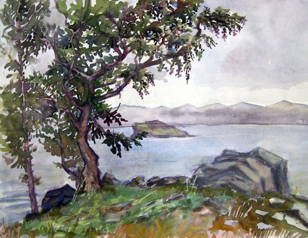 Пейзаж Байкала акварель