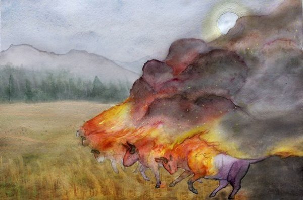 Лесной пожар акварель