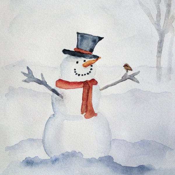 Акварель зима новый год