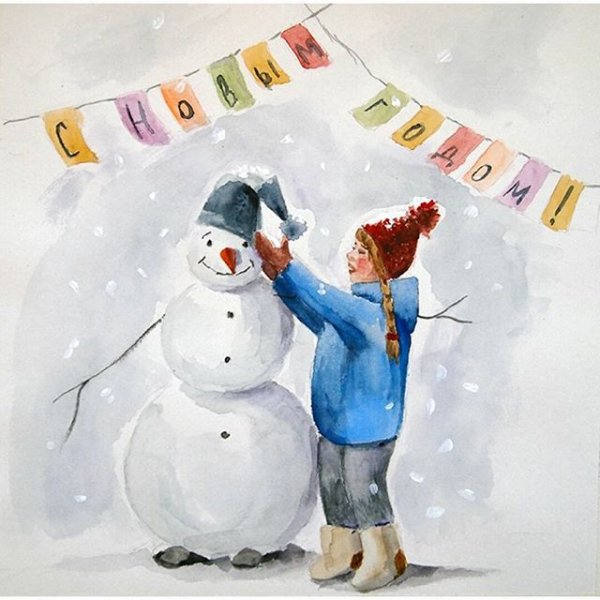 Снеговик красками для детей