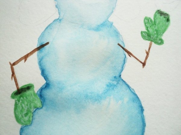 Рисование гуашью Снеговик