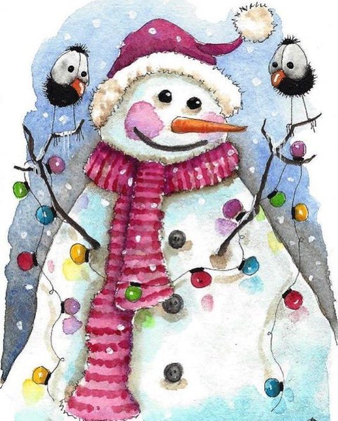 Акварельные снеговички
