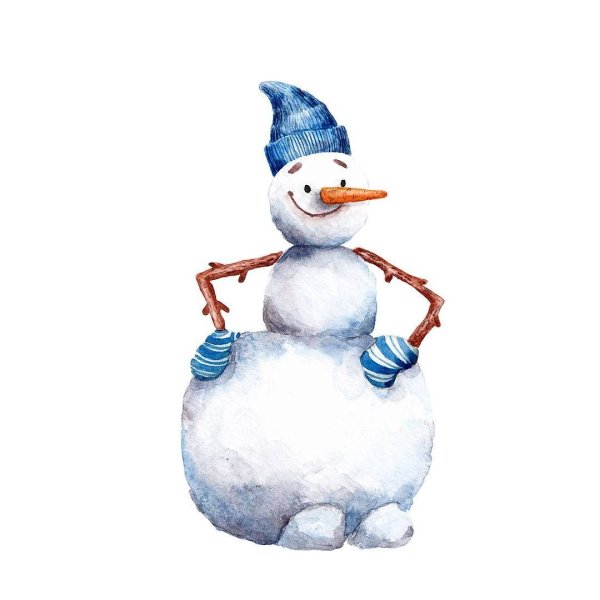Акварель зима Снеговик