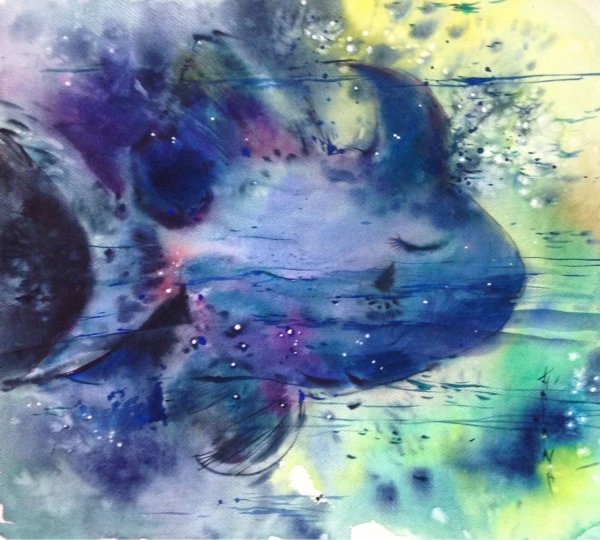 Рыбки акварелью пейзаж