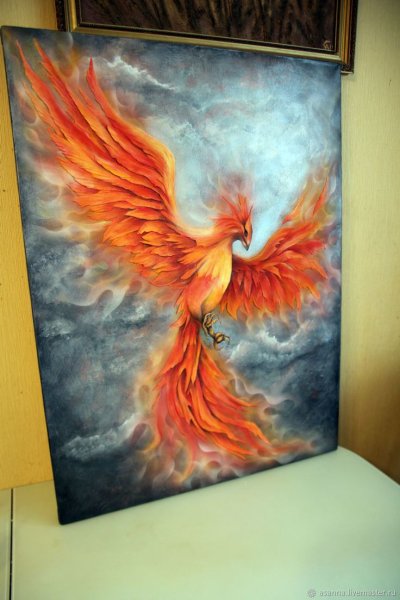 Птица Феникс маслом на холсте