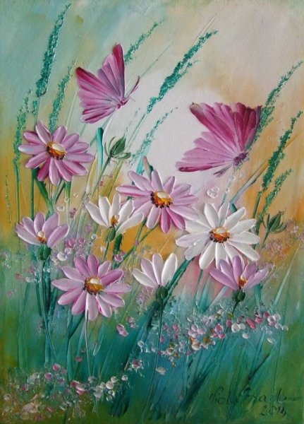 Полевые цветы акрилом