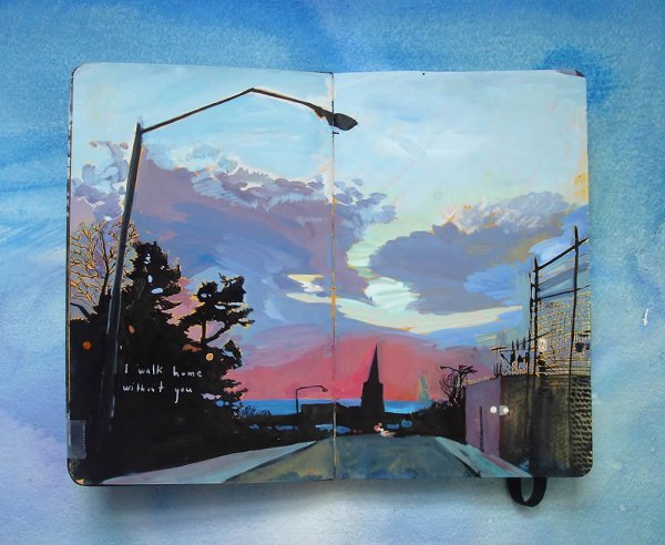 Пейзажи гуашью в скетчбуке