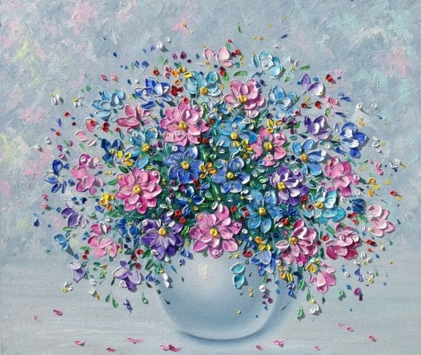 Букет мелких цветов красками