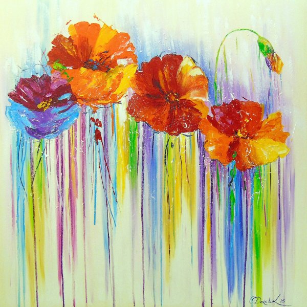 Цветы акрилом на холсте