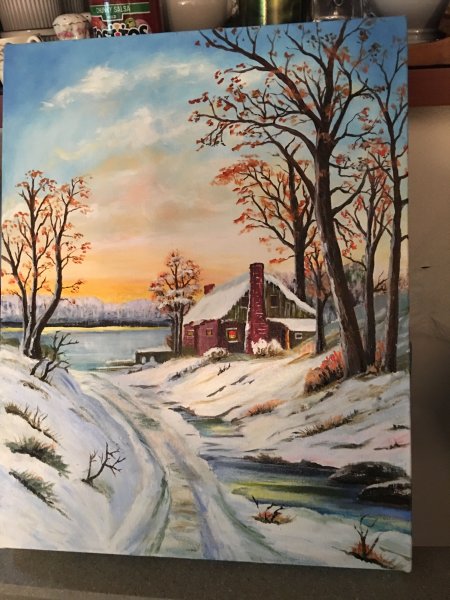 Зимний пейзаж красками