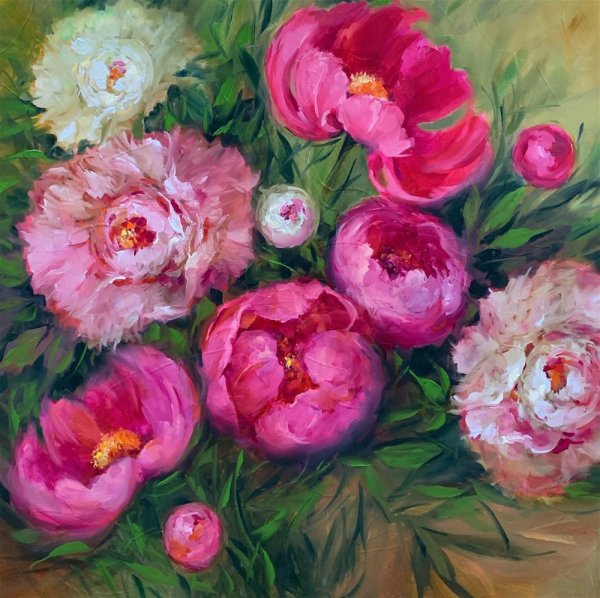 Пионы для рисования акриловыми красками
