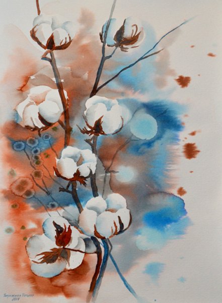 Цветок хлопка акварель