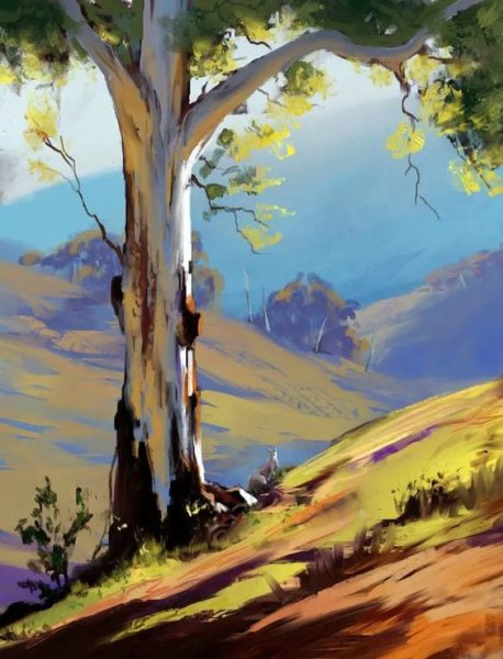 Пейзаж гуашью