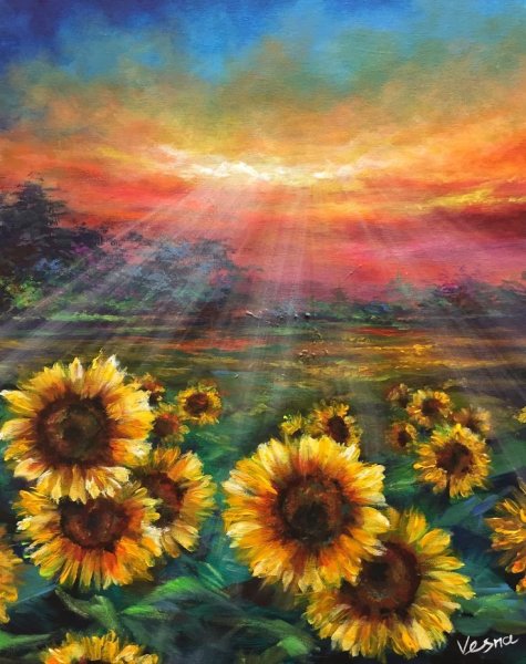 Правополушарное рисование Подсолнухи