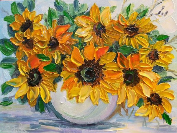 Подсолнухи маслом мастихином