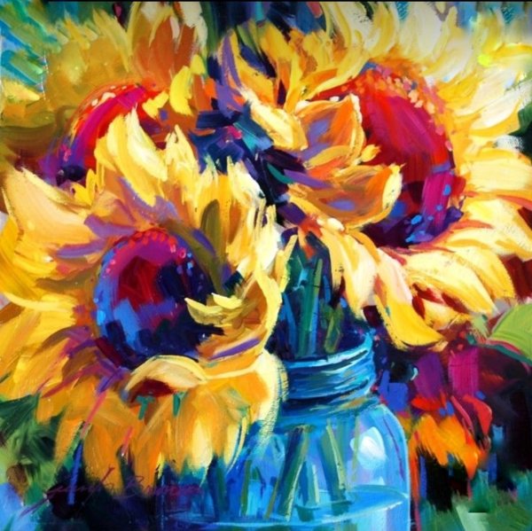 Подсолнух мастихином акрилом