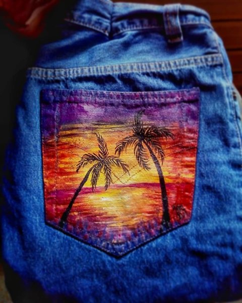 Рисование на карманах джинс