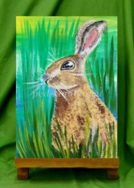 Заяц красками для детей