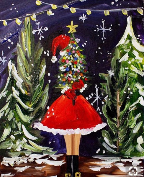 Новогодняя картина акрилом для начинающих