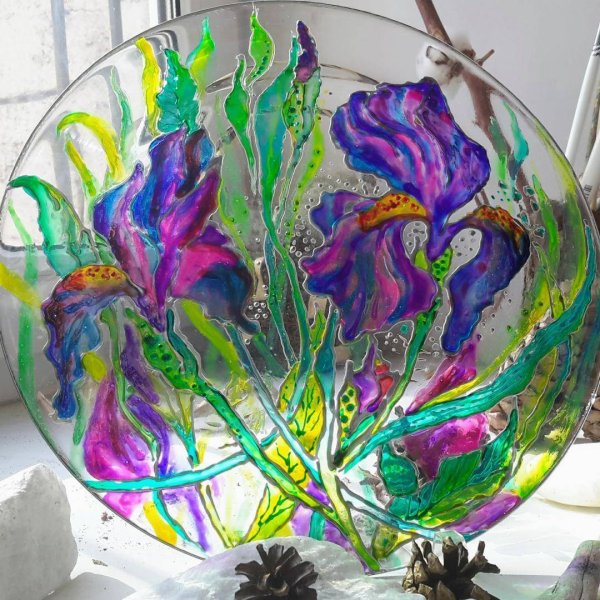 Витражная роспись ирисы Динара Юнисова