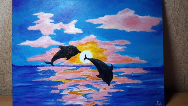 Пейзаж с дельфинами легко