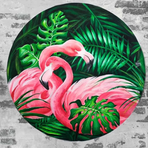 Фламинго акрилом круглый холст