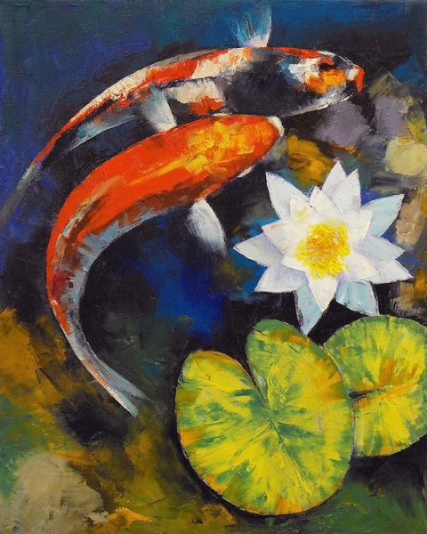 Картина рыбки кои поталь