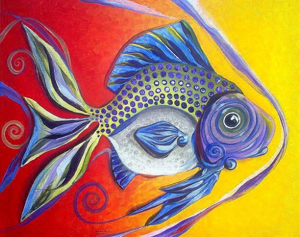 Декоративная живопись рыб акрилом