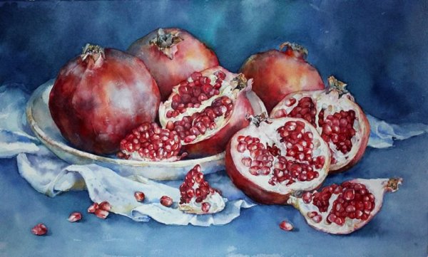 Акварель Базановой гранат