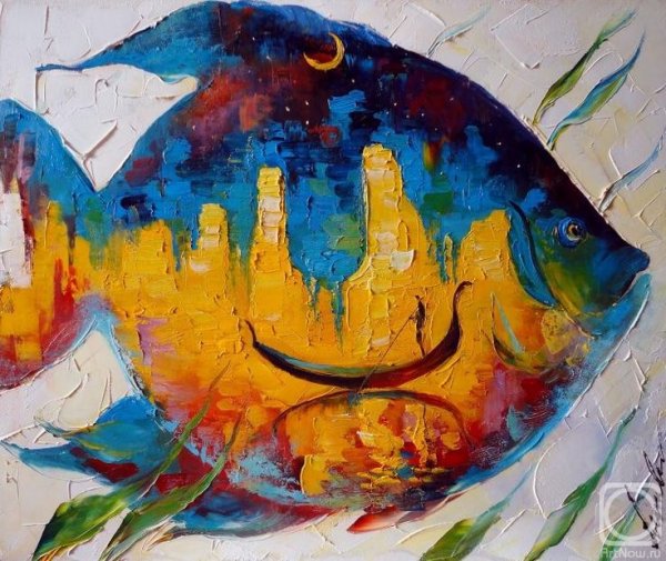 Картины рыбы мастихином