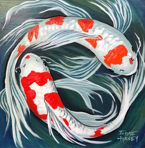 Японские карпы кои в живописи