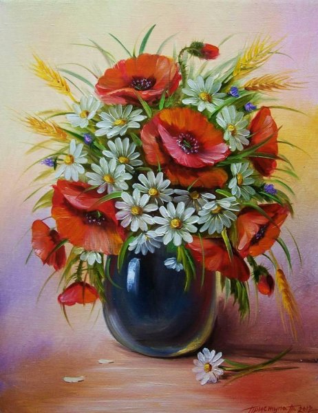 Полевые цветы в вазе живопись