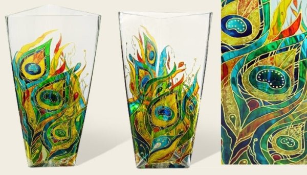 Витражная роспись вазы контурами