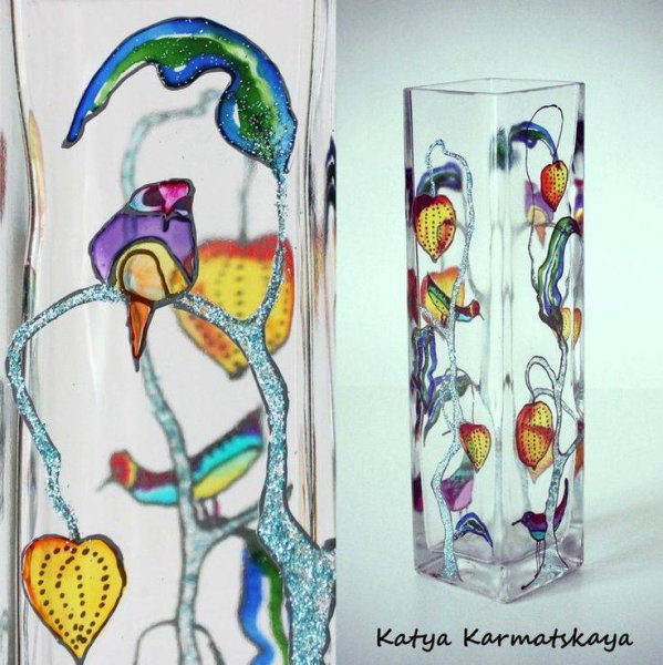 Витражные рисунки на вазах