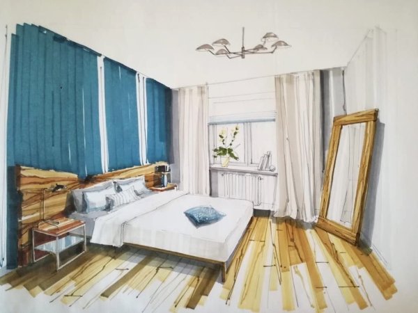 Интерьер спальни скетч