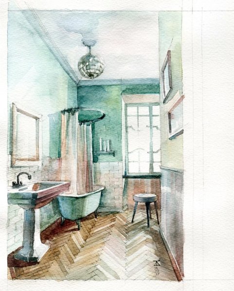 Акварельные скетчи интерьеров