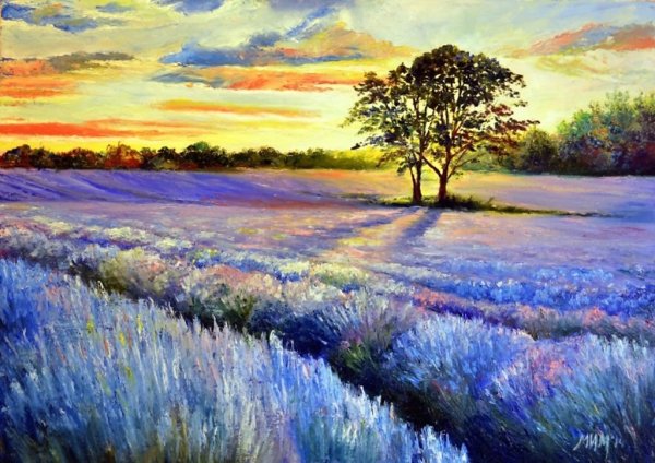 Пейзаж красками поле