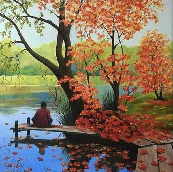 Осенний пейзаж гуашью