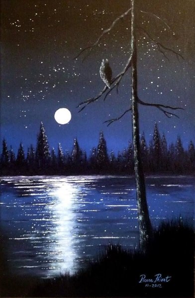 Ночной пейзаж акриловыми красками