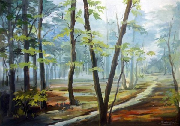 Ночной лес акварелью