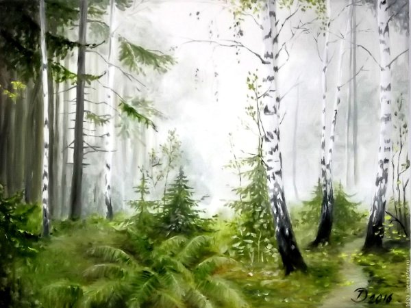 Лес акриловыми красками
