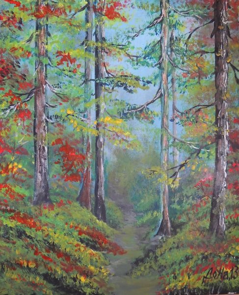 Лесной пейзаж акрилом