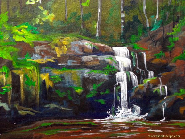 Водопад пейзаж акриловая живопись