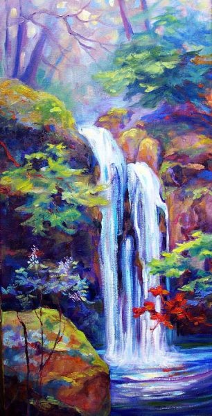 Водопад живопись гуашь