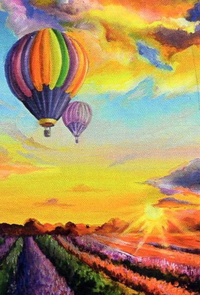 Воздушные шары над лавандовым полем живопись