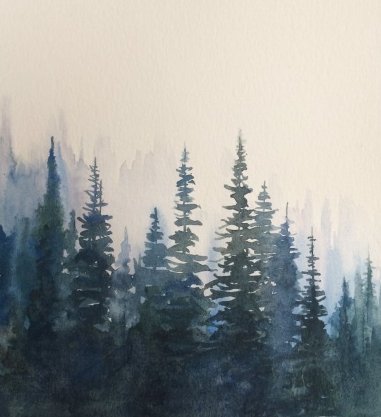 Лес акварелью