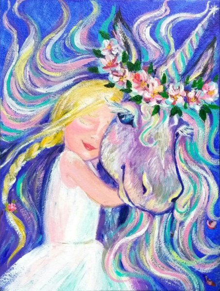 Единорог акрилом на холсте